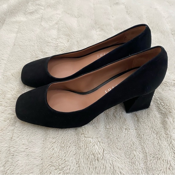 Gianni Bini Catallo Retro Black Suede Low Block Heels Pumps Size 9 - Picture 4 of 11